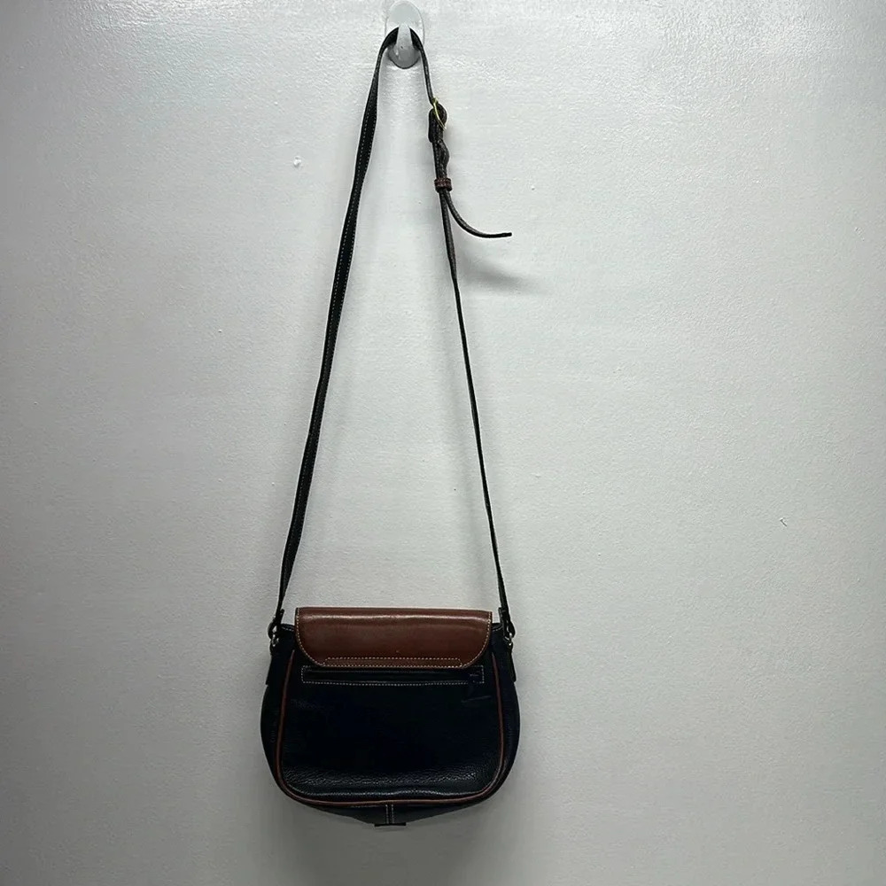 Bally Shoulder Bag Crossbody Strap Purse Pebbled Leather Brown Black Vintage - Picture 10 of 14